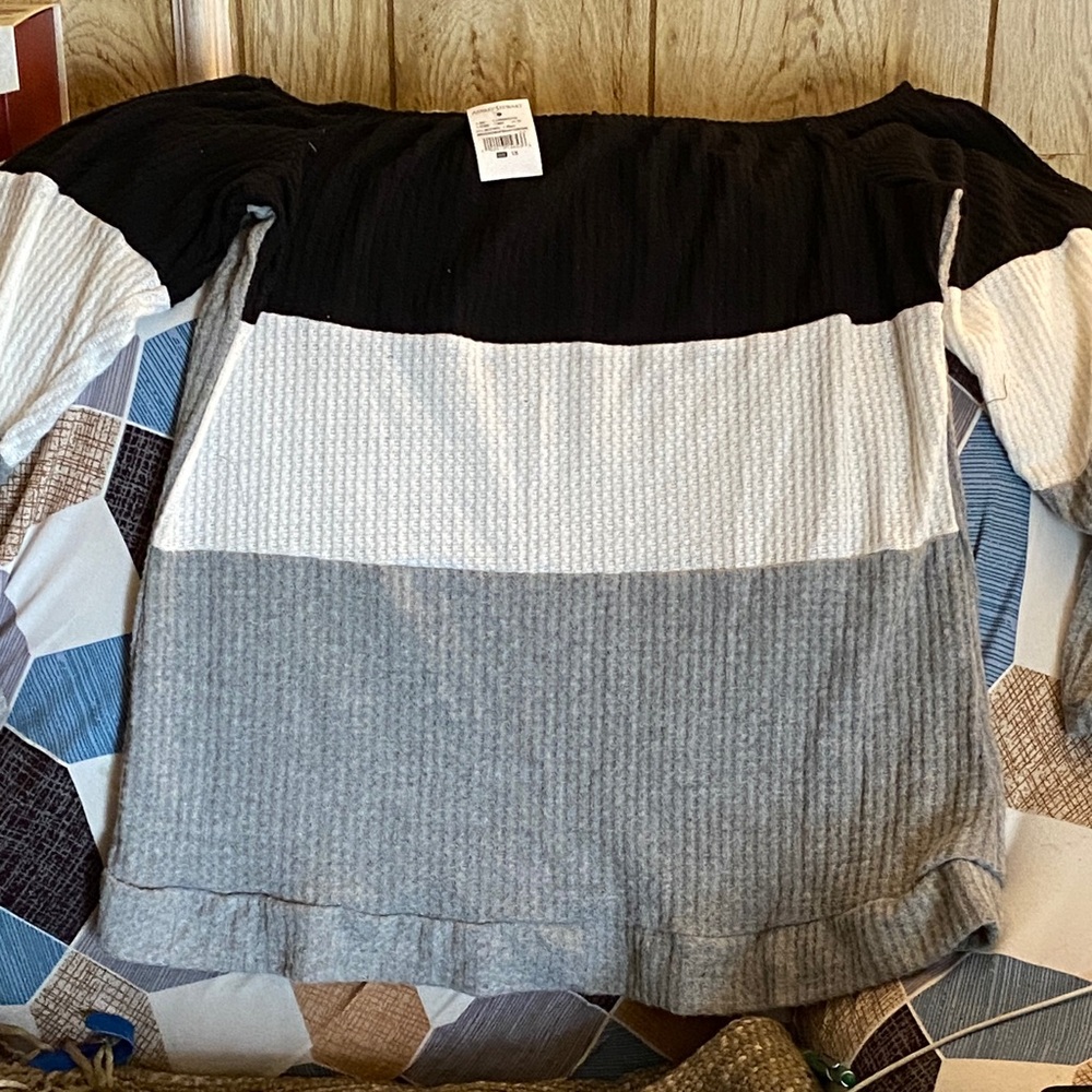 Ashley Stewart Black, White, and Gray Blouse